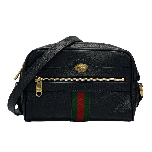 GUCCI Shelly (Web) Black Green Red Leather Shoulder Bag bran854-100325 - Picture 1 of 16